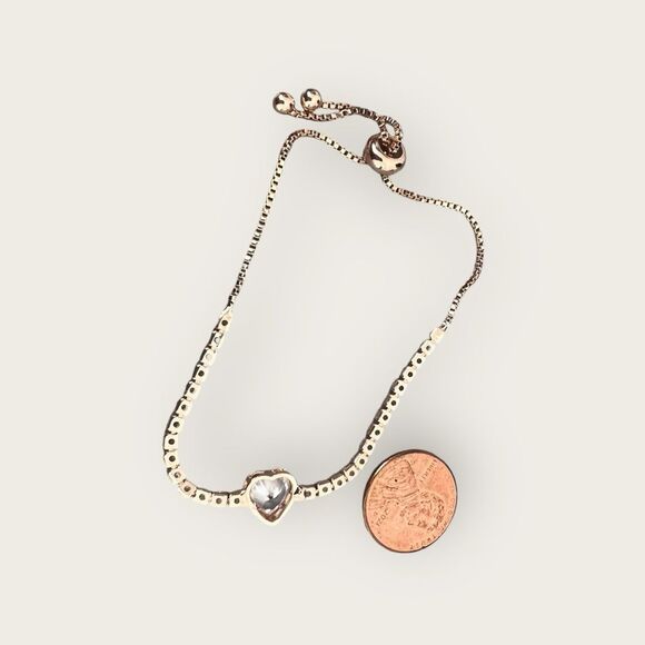 Adjustable rose gold plated heart bracelet clear CZ - Picture 7 of 7